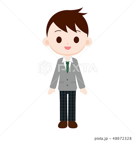 灰色カーディガンを着た制服の男の子のイラスト素材