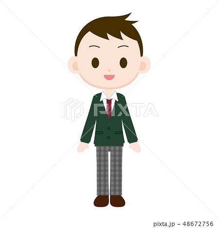 緑カーディガンを着た制服の男の子 えんじ色ネクタイのイラスト素材