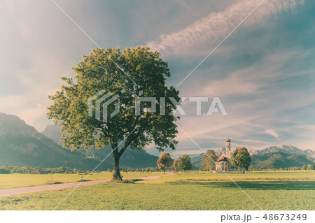 Vintage landscape with mountains 48673249