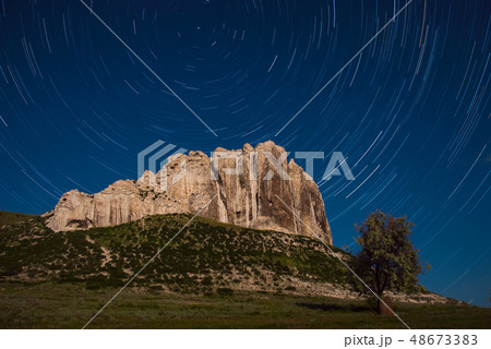 Mountaine and startrails in sky Mountaine and startrails in sky 48673383