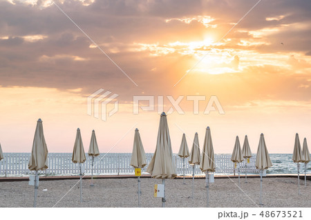 Landscape with Umbrellas on Beach 48673521