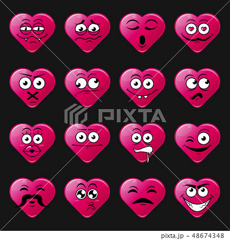 Heart icon set of cute happy smiley emotions,flat 48674348