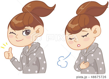 パーカーを着た女の子 サムズアップ 安堵 のイラスト素材