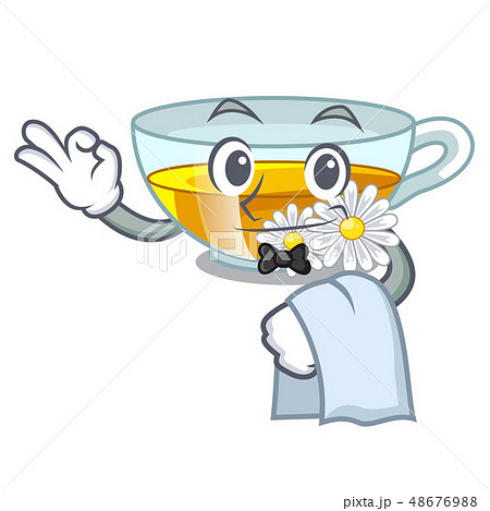Waiter chamomile tea in the cartoon shape Waiter chamomile tea in the cartoon shape 48676988