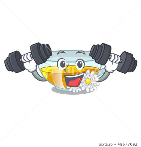 Fitness cup chamomile tea cartoon above table 48677092