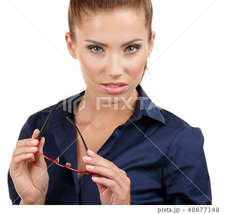 Isolated business woman in glasses 48677148