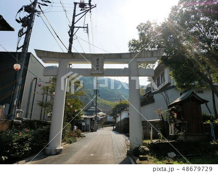 日奈久温泉 温泉神社の参道と鳥居 (熊本県八代市) 日奈久温泉 温泉神社の参道と鳥居 (熊本県八代市) 48679729