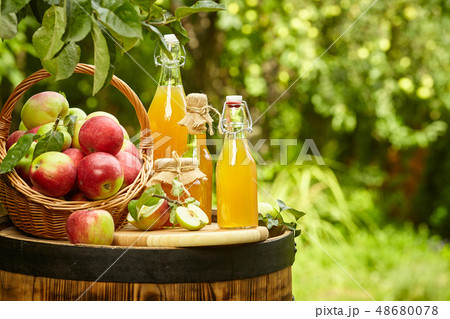 apples on background orchard  on a barrel. 48680078