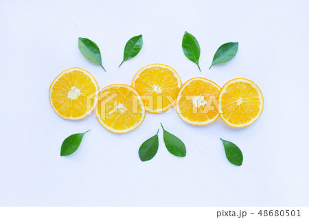 Fresh orange citrus fruit with leaves isolated on 48680501