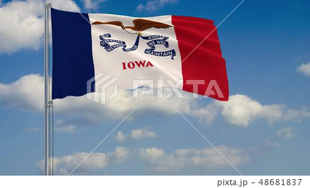 Iowa State flag in wind against cloudy sky 3d rendering 48681837