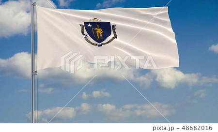 Massachusetts State flag in wind against cloudy sky 3d rendering 48682016