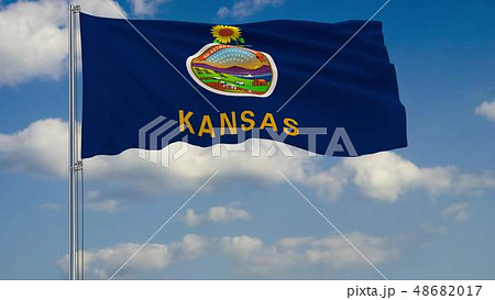Kansas State flag in wind against cloudy sky 3d rendering 48682017