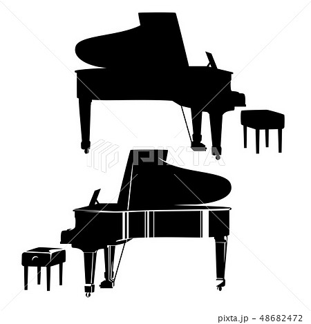 Grand Piano Black Vector Outline And Silhouetteのイラスト素材