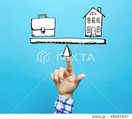 Work and life balance with hand Work and life balance with hand 48685847