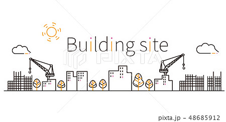 3色の線画の建築現場 黒基調のイラスト素材