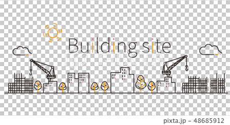 3色の線画の建築現場　黒基調 48685912