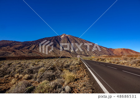 Straight road and Teide volcano in Tenerife 48686531