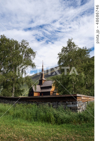 Scandinavian wooden church in Lom, Norway Scandinavian wooden church in Lom, Norway 48686746