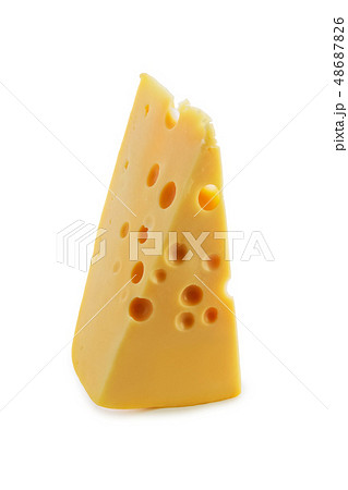Triangle piece of gouda cheese isolated on white 48687826