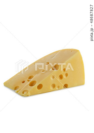 Triangle piece of gouda cheese isolated on white Triangle piece of gouda cheese isolated on white 48687827