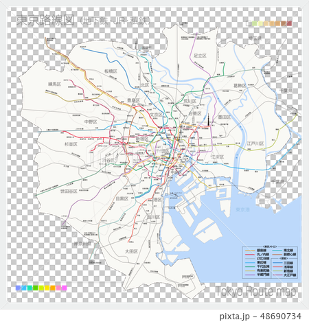 東京の路線図（地下鉄+JR+私鉄）のイラスト素材 [48690734] - PIXTA