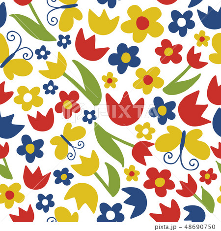 イラスト素材:花、チューリップのパターン イラスト素材:花、チューリップのパターン 48690750