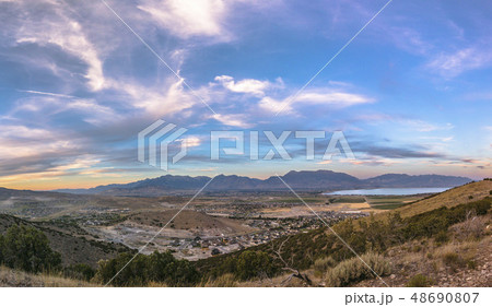 Sunset panorama of Utah Valley with large Sky Sunset panorama of Utah Valley with large Sky 48690807