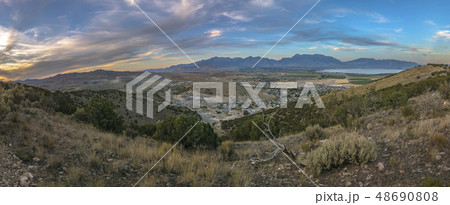 Sunset Panorama of Utah Valley clouds wide angle 48690808