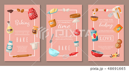 Time for baking set of banners. Baking ingredients and kitchen tools and utensils. Collection of Time for baking set of banners. Baking ingredients and kitchen tools and utensils. Collection of 48691665