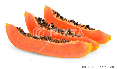 Slice papaya isolated on white clipping path 48693170
