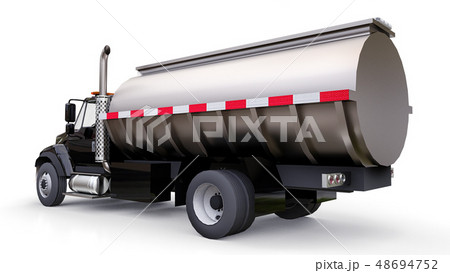 Large black truck tanker with a polished metal 48694752