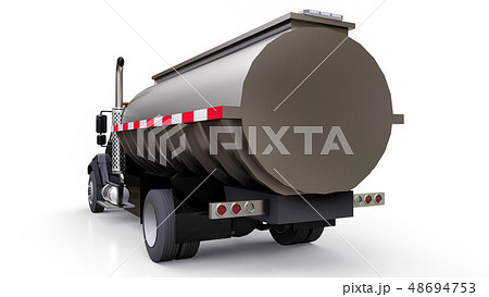 Large black truck tanker with a polished metal 48694753