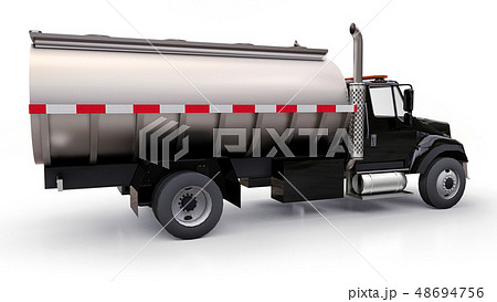 Large black truck tanker with a polished metal 48694756