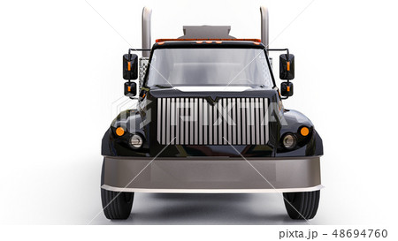 Large black truck tanker with a polished metal 48694760