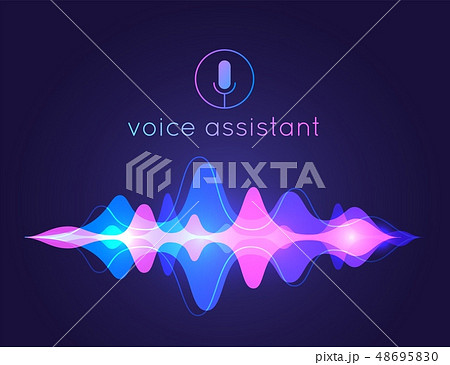Voice assistant sound wave. Microphone voice control technology, voice and sound recognition. Vector 48695830