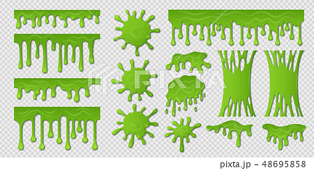 Green slime. Goo paint drip, spooky liquid borders, toxic sticky shape isolated on white. Slime 48695858