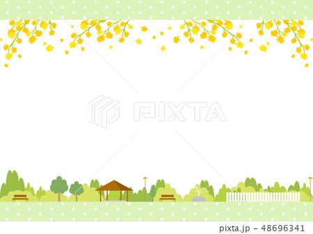 ミモザ　ドットフレーム　風景イラスト 48696341