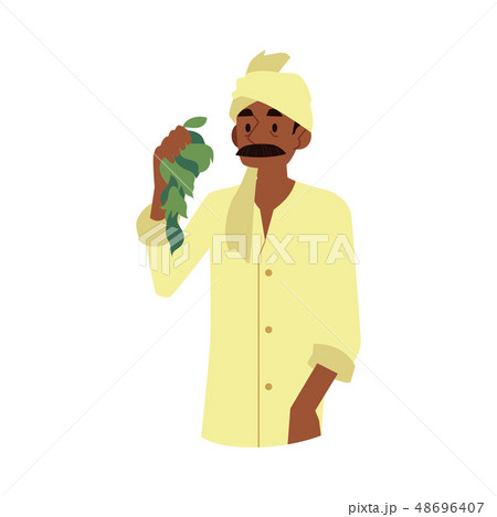 Vector happy indian farmer barefood in headscarf 48696407
