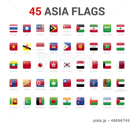 Asia flags of country. 45 flag square vector Asia flags of country. 45 flag square vector 48696749
