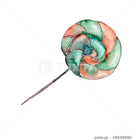 Hard candy lollipop. Watercolor sweets for background illustration set. Isolated dessert food Hard candy lollipop. Watercolor sweets for background illustration set. Isolated dessert food 48698886