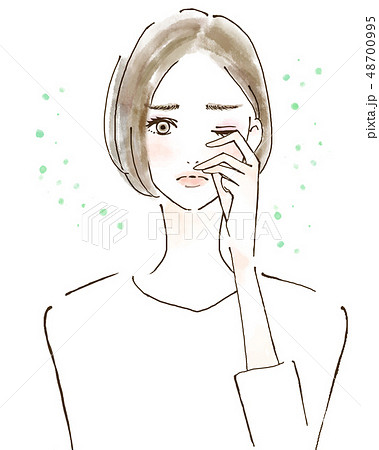 アレルギー 花粉症 眼のトラブル 人物イラスト 女性 アレルギー 花粉症 眼のトラブル 人物イラスト 女性 48700995