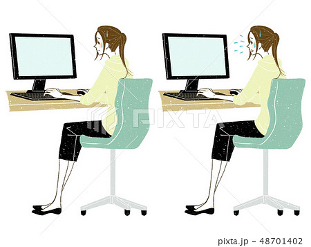 女性-デスクトップPC-全身-困る 48701402