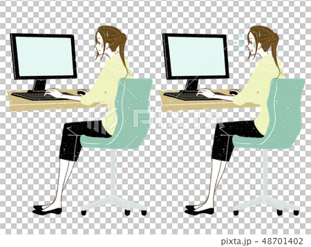 女性-デスクトップPC-全身-困る 48701402