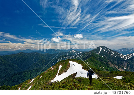 越後駒ヶ岳稜線を行く登山者と中ノ岳方面の眺め 越後駒ヶ岳稜線を行く登山者と中ノ岳方面の眺め 48701760