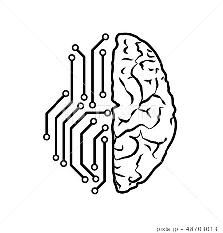 Human brain with electronic chip traces 48703013