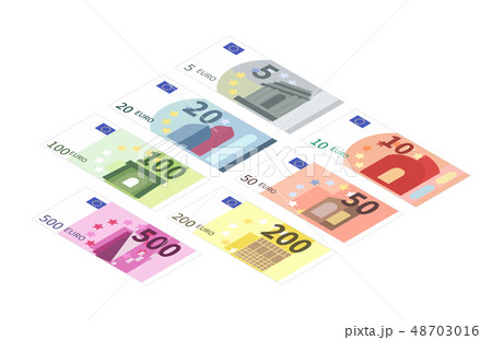Large set of different euro banknotes 48703016