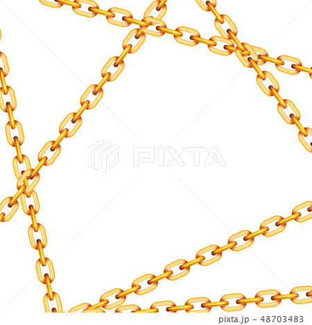Glossy golden metal crossed chains on white 48703483