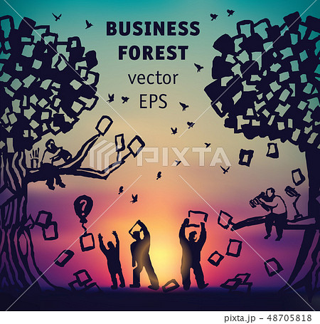 Abstract business forest people and documents silhouette and sky 48705818