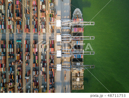 aerial view of cargo container ship port 48711753