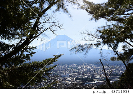 【富士山】　　1月　昼景　静岡　新倉山浅間公園　街並み　景色　 48711953